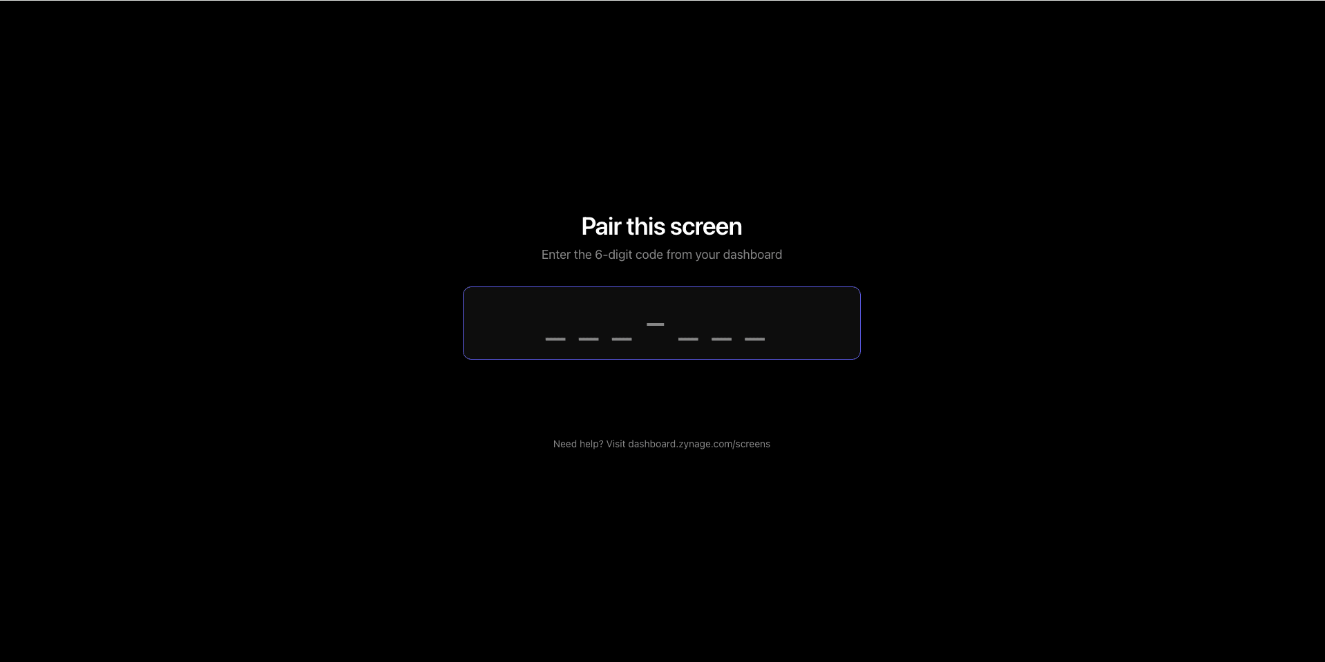 ZYNAGE player — pair this screen with a QR code